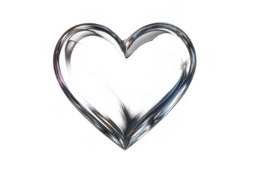 Chrome heart shape reflecting love and affection on transparent background