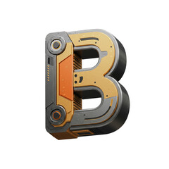 A futuristic three-dimensional letter B, rendered with metallic textures and an industrial design, perfect for technological or sci-fi themes.