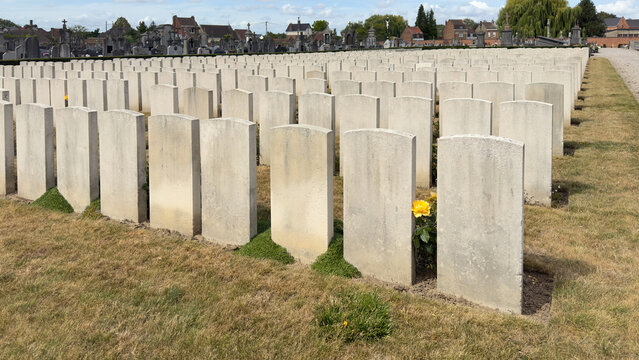 Rows of headstones at a commonwealth war graves cemetery