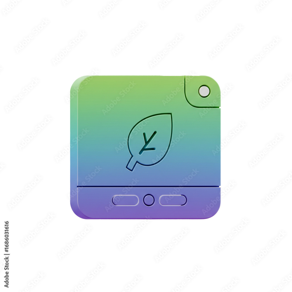 Poster a stylized graphic depicts an environmentally conscious concept, featuring a leaf icon on a gradient
