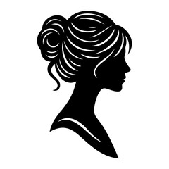 Elegant Woman Profile Silhouette Vector – Female Face Outline with Detailed Hair – Black and White Beauty Illustration