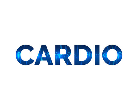 Cardio text effect with blue energy lines and heartbeat pattern