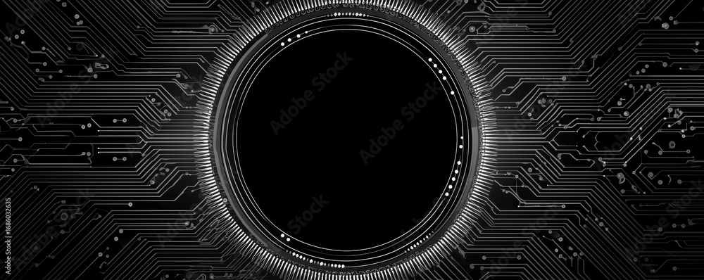 Aufkleber black and white circuit board pattern background with blank space in the center for text technology 