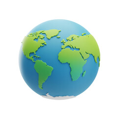 A vibrant, three-dimensional illustration of Earth showcases continents in green against a blue ocean, representing our planet's beauty.