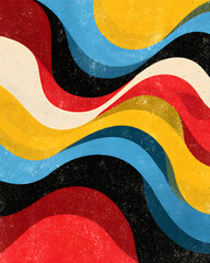 Colorful abstract wavy lines with a retro grunge texture.
