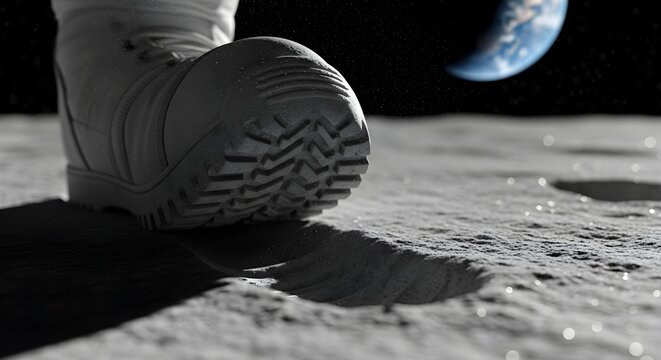 Astronauts bootprint on the moon with earth in the background