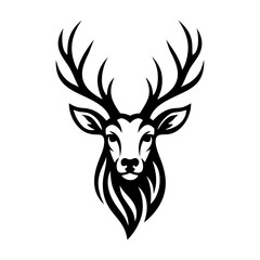 Naklejka premium Tribal Deer Head Vector – Majestic Stag with Antlers – Black and White Tattoo, Logo, and Wildlife Illustration