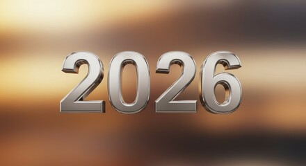 3D 2026 digits with soft blue bokeh light reflection and minimal background. new year 2026