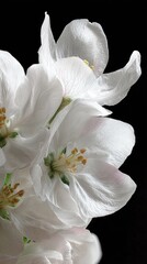Delicate, white blossoms of an  tree, close-up, featuring intricate textures and soft light.