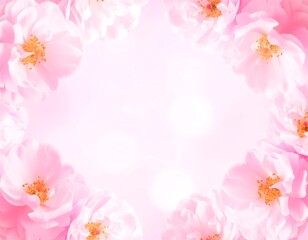 Fototapeta premium Soft pink roses frame a light background