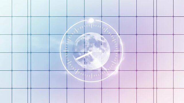 High-key lock style: a moon with a micro timer ring completes its ticks, then a compact check confirms quiet mode without dates or copy clutter