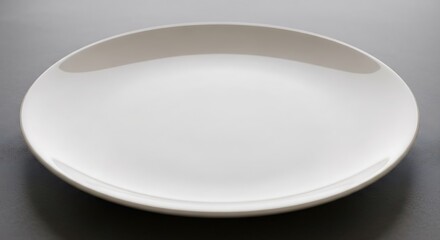 An elegant minimalist round white plate against a subtle gray backdrop ready for gourmet dining arrangements and