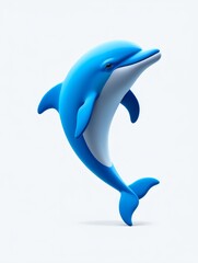 Blue Dolphin Leaping from Water - Isolated on White Background