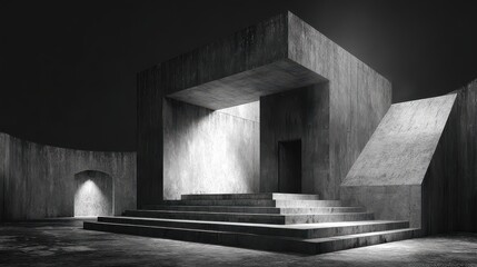 Large concrete building with a small entrance