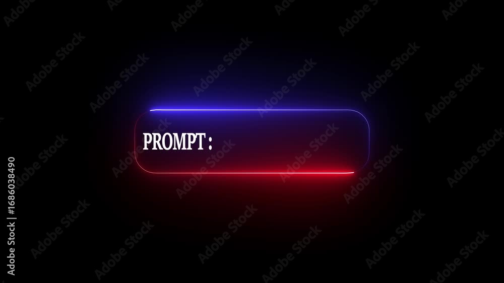 Poster dual color neon prompt box red and blue glow with text on black background input frame