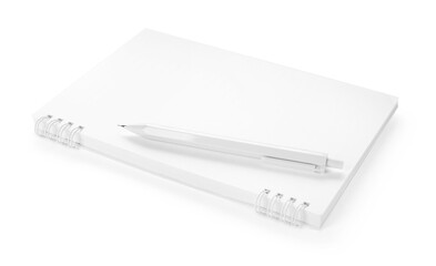 Stylish notebook and pen isolated on white