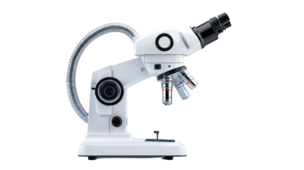 Precision surgical microscope with adjustable light, isolated on a Transparent background, PNG file.