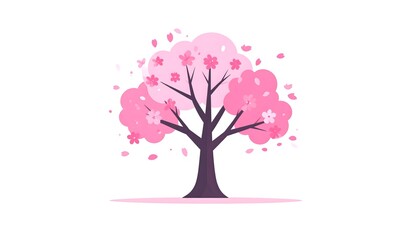 Pink cherry blossom tree illustration with gentle petals falling