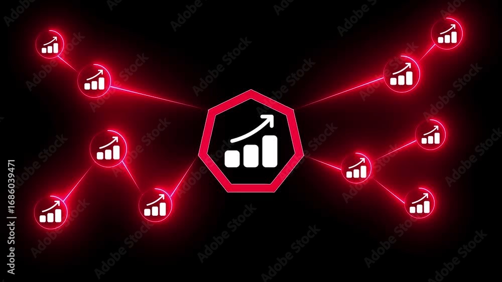 Poster red neon graph network connecting data points on black background keywords: graph, chart, data, netw