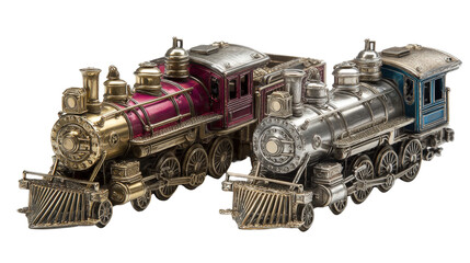 Fototapeta premium Vintage Trains: Classic vintage trains with polished metal and intricate details, isolated on a Transparent background, PNG file.