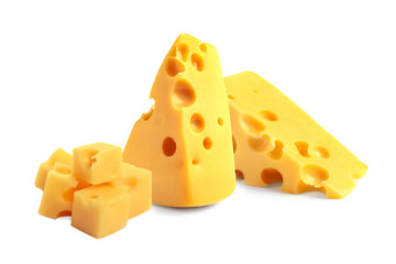 Fresh cheese isolated on white, set of pieces