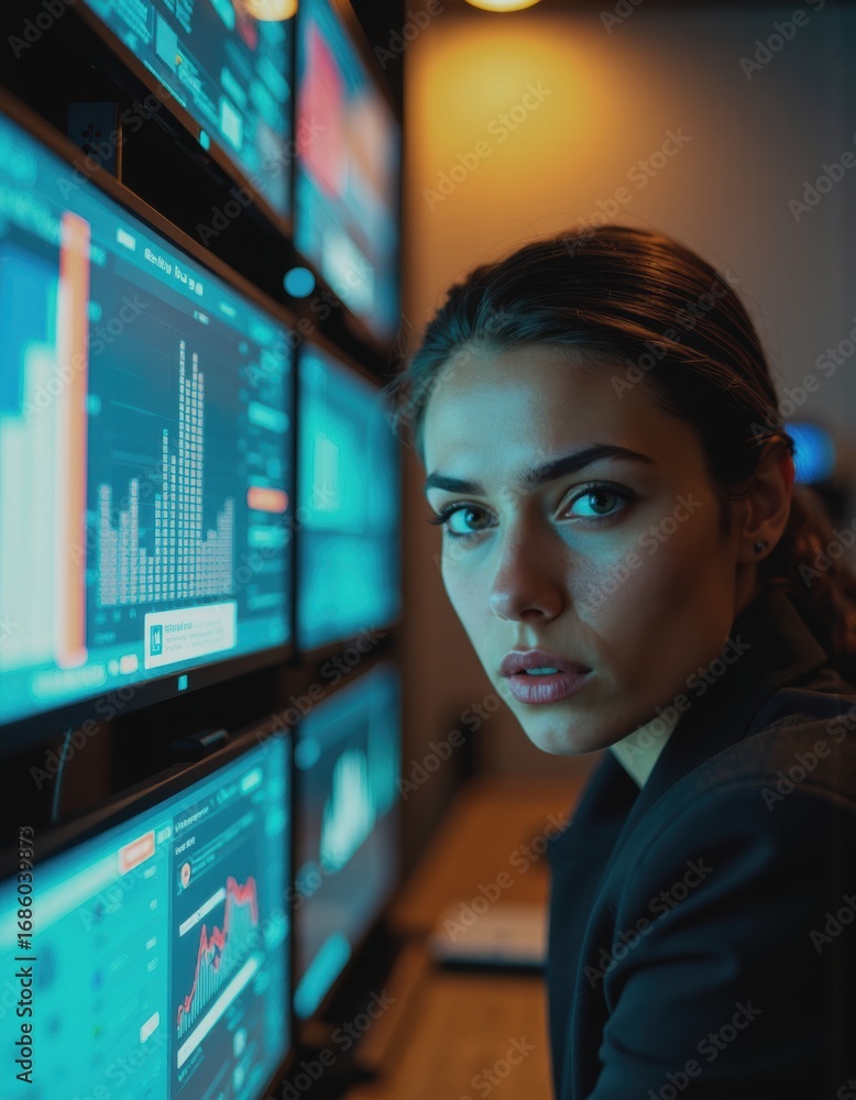 Poster technology manager focused on data analysis in a digital workspace