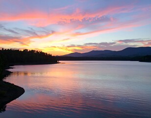 Fototapeta premium Serene sunset over a tranquil lake