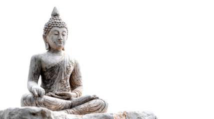 Stone statue of Buddha, isolated on a Transparent background, PNG file.