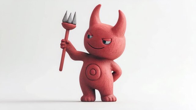 角の生えた赤い可愛い小悪魔の3Dイラスト