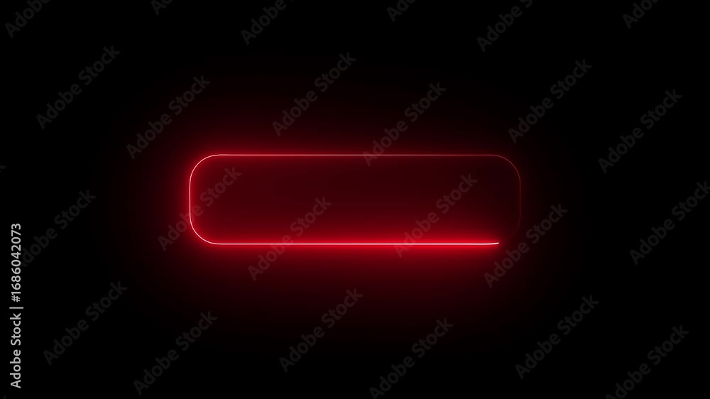 Poster bright red neon rectangle frame with rounded corners on dark background light glow