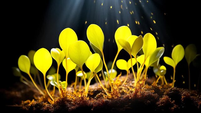 金色の光を浴びて成長する芽