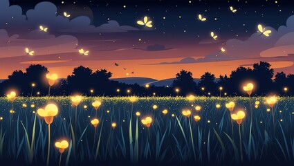 Obraz premium Enchanted Firefly Meadow at Twilight