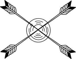 Crossed arrows with concentric thin rings pulsing at intersection, minimal