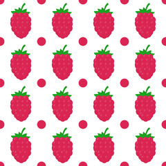 Raspberries seamless pattern. Summer berries vector background.  Vector template for fabric, textile, wallpaper, wrapping paper, etc.
