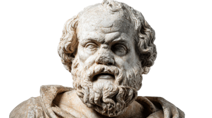 Greek philosopher Socrates statue, isolated on a Transparent background, PNG file.