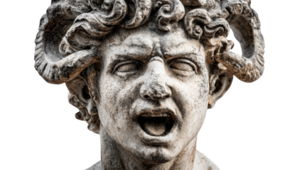 Greek satyr statue, isolated on a Transparent background, PNG file.