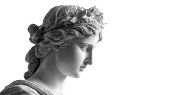 Greek statue of Aphrodite, isolated on a Transparent background, PNG file.