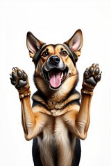 Cheerful German Shepherd Puppy with Raised Paws