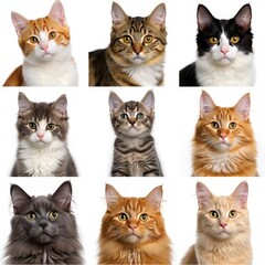 Portrait Collage of Diverse Cat Breeds - Close-Up Faces