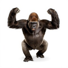 Powerful Gorilla Displaying Strength on White Background