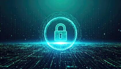 Teal Digital Lock in a Cyan Halo Matrix