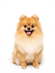 Happy Pomeranian Dog Portrait, Isolated on White Background