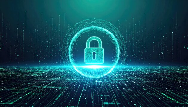 Teal Digital Lock in a Cyan Halo Matrix