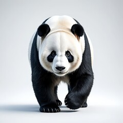 Majestic Panda Bear Walking Towards View on White Background