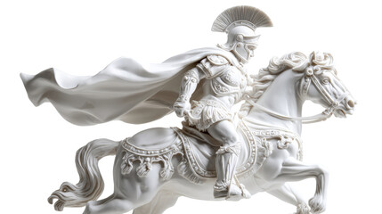 Greek warrior on horseback statue, isolated on a Transparent background, PNG file.
