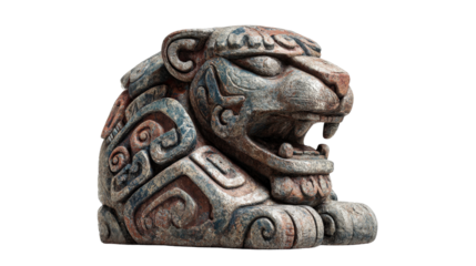 Mayan jaguar statue, isolated on a Transparent background, PNG file.