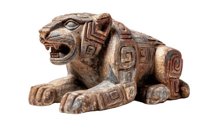 Mayan jaguar statue, isolated on a Transparent background, PNG file.