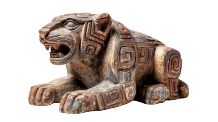 Mayan jaguar statue, isolated on a Transparent background, PNG file.