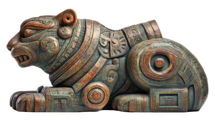 Mayan jaguar statue, isolated on a Transparent background, PNG file.