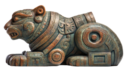 Mayan jaguar statue, isolated on a Transparent background, PNG file.
